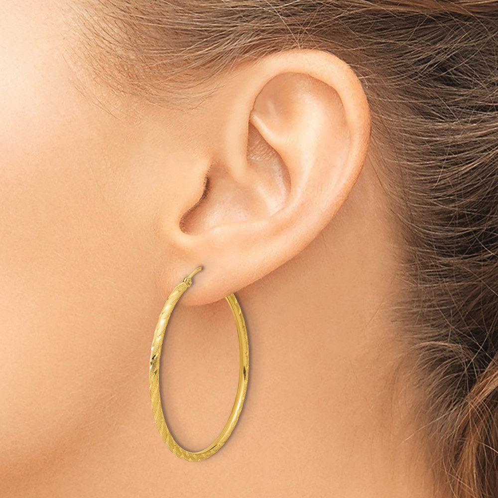 14k Polished and Satin D/C 2.00mm Hoop Earrings (TC1049)