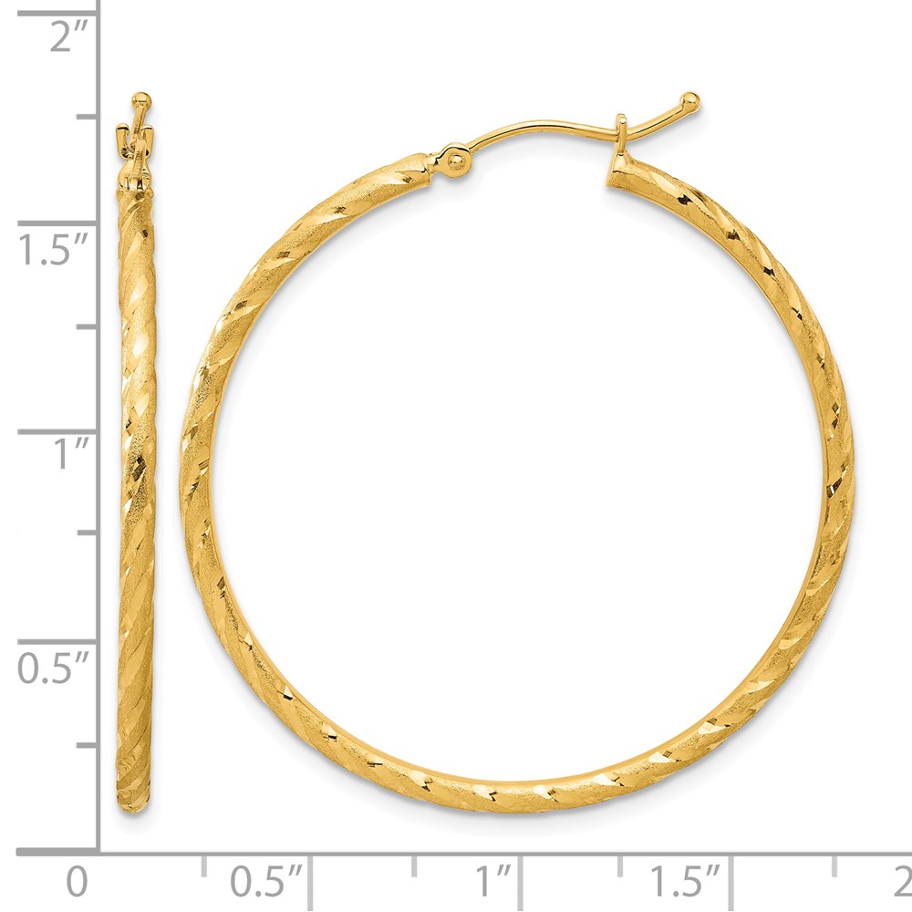 14k Polished and Satin D/C 2.00mm Hoop Earrings (TC1049)