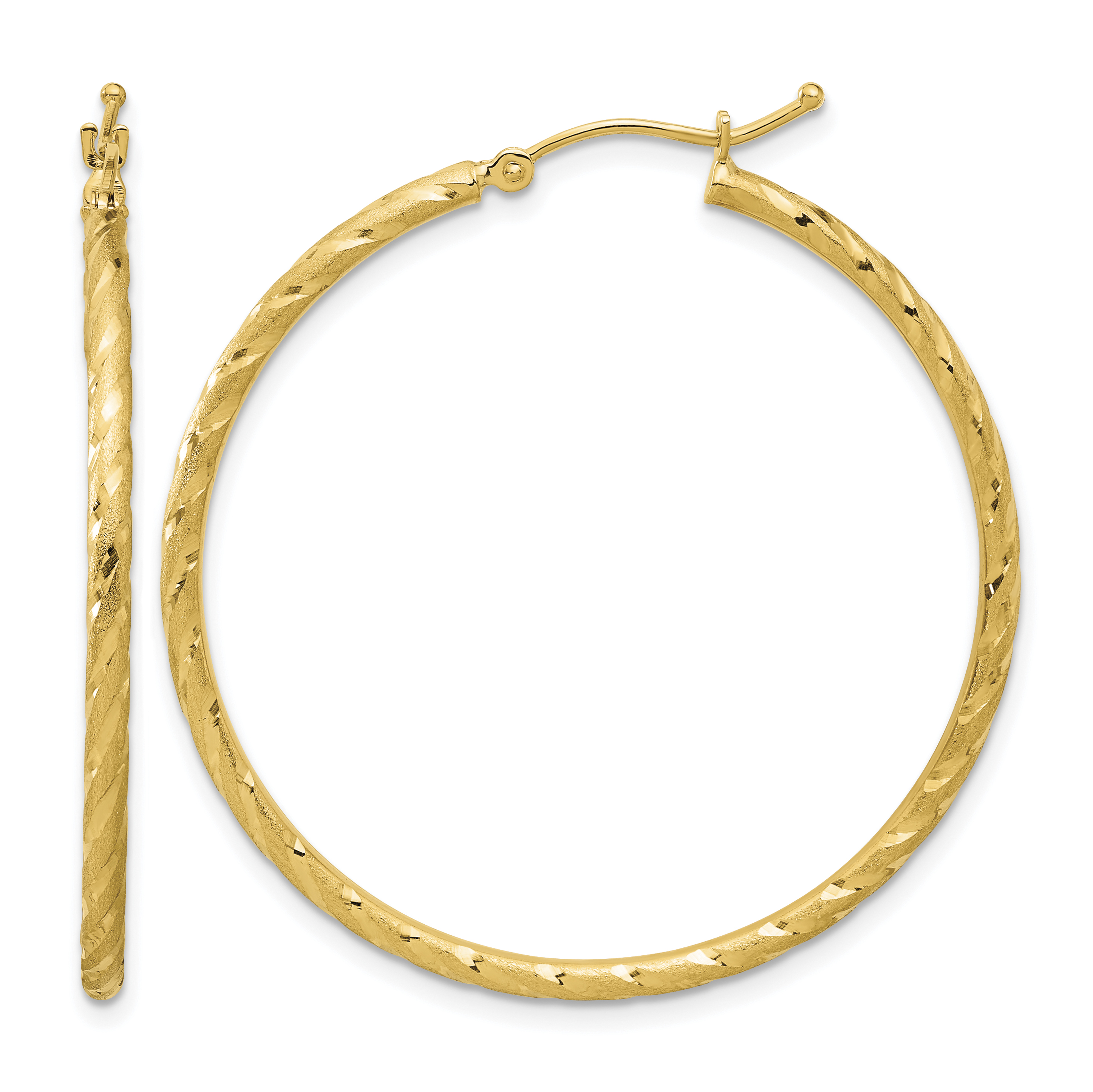 14k Polished and Satin D/C 2.00mm Hoop Earrings (TC1049)