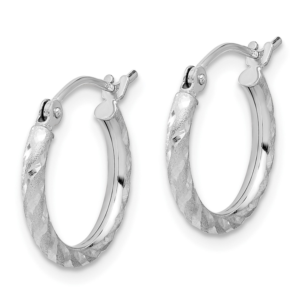 14k White Gold Polished and Satin D/C 2.00mm Hoop Earrings (TC1049W)