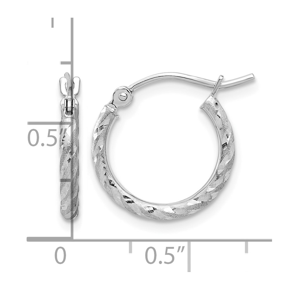 14k White Gold Polished and Satin D/C 2.00mm Hoop Earrings (TC1049W)