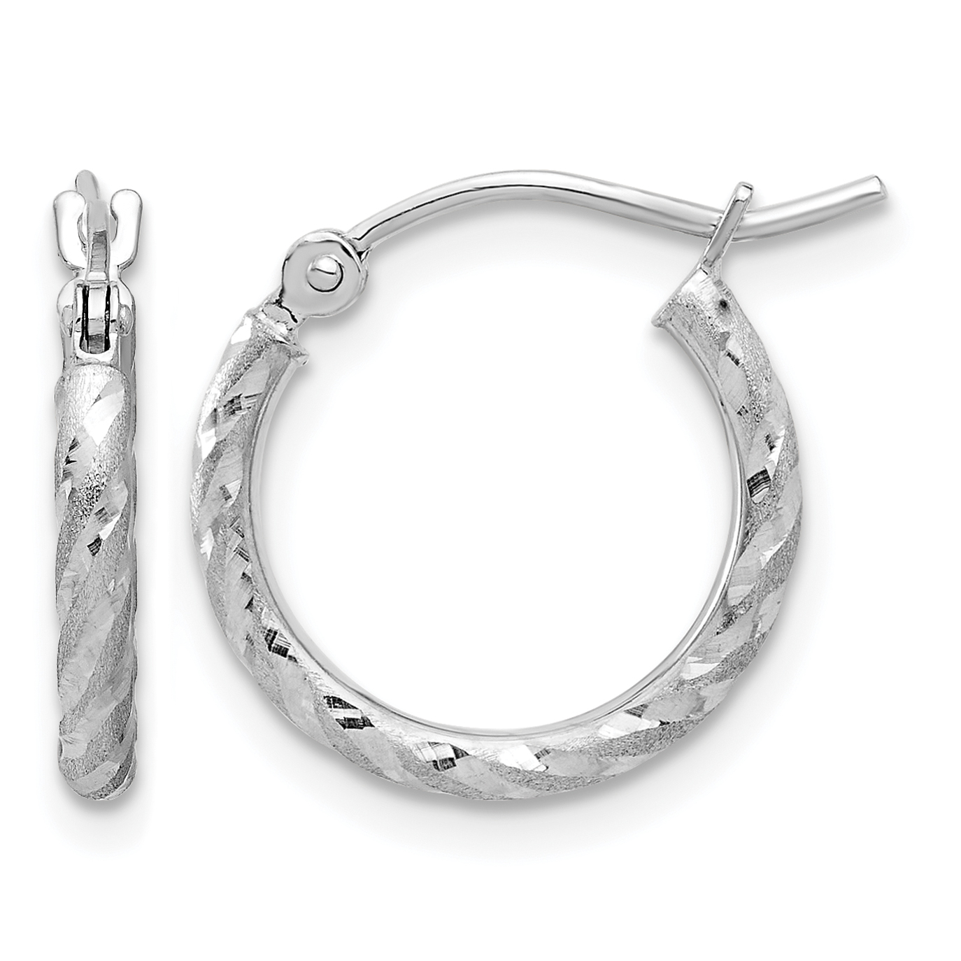 14k White Gold Polished and Satin D/C 2.00mm Hoop Earrings (TC1049W)