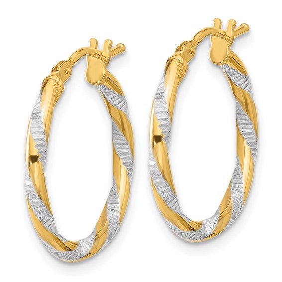 2mm Gold with Rhodium Diamond-cut Twist Hoop Earrings