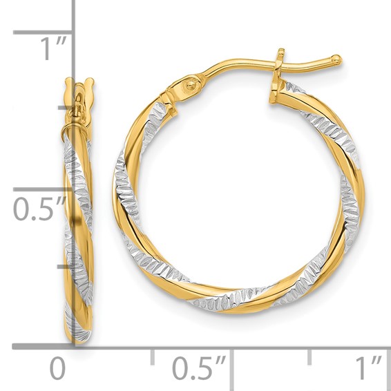 2mm Gold with Rhodium Diamond-cut Twist Hoop Earrings