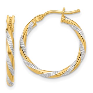 2mm Gold with Rhodium Diamond-cut Twist Hoop Earrings
