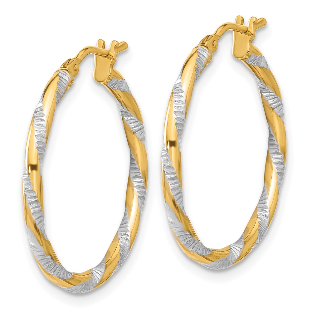 14K and White Rhodium Polished Diamond-cut Hoop Earrings (TC1051)