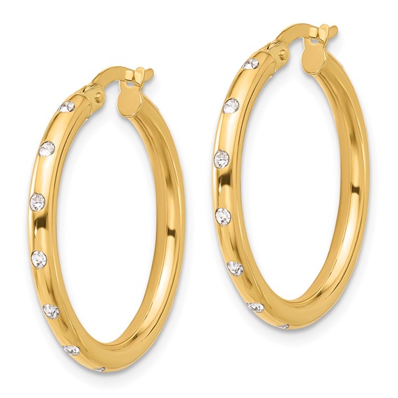 14K Polished CZ Hoop Earrings