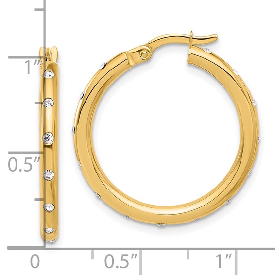 14K Polished CZ Hoop Earrings
