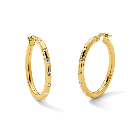 14K Polished CZ Hoop Earrings
