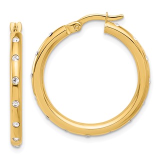 14K Polished CZ Hoop Earrings