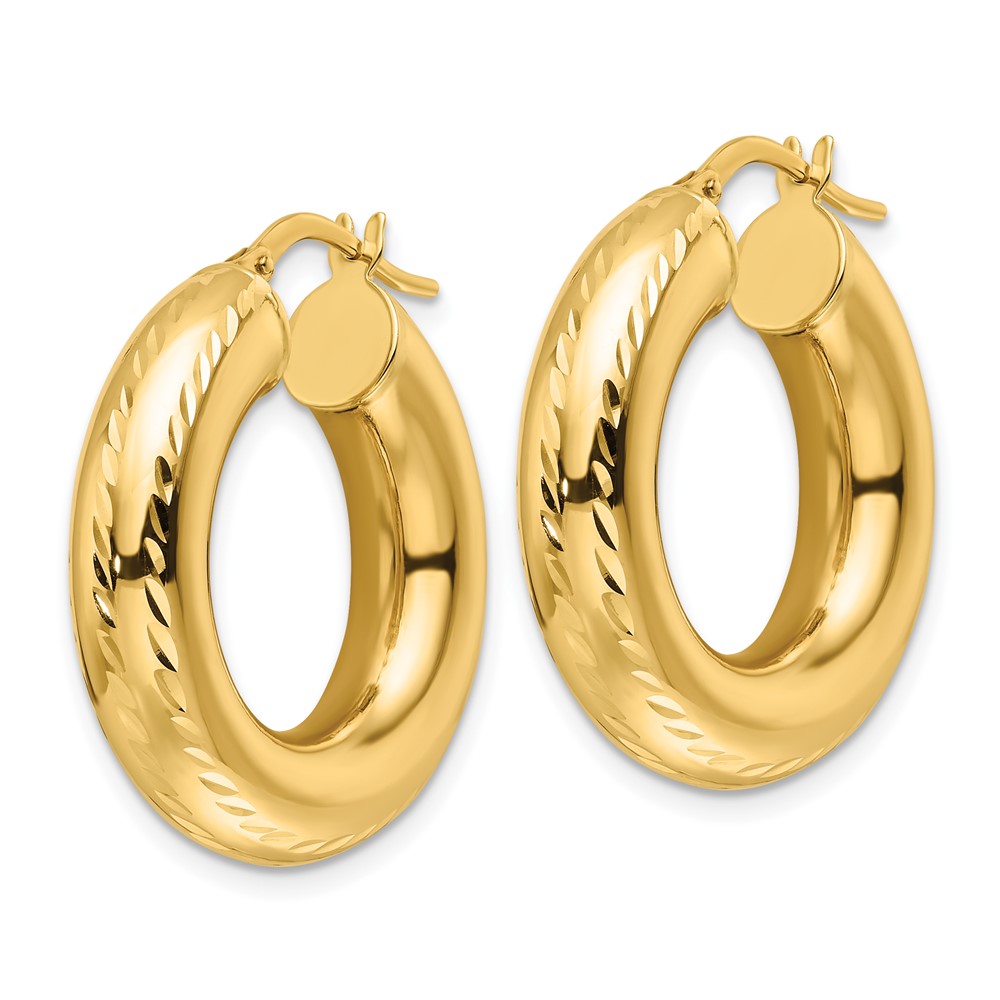 14k Polished Diamond-cut 6mm Hollow Round Hoop Earrings (TC1057)