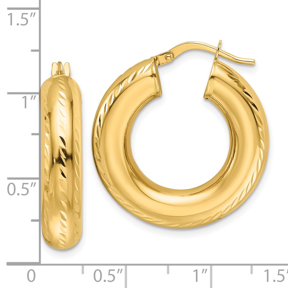 14k Polished Diamond-cut 6mm Hollow Round Hoop Earrings (TC1057)