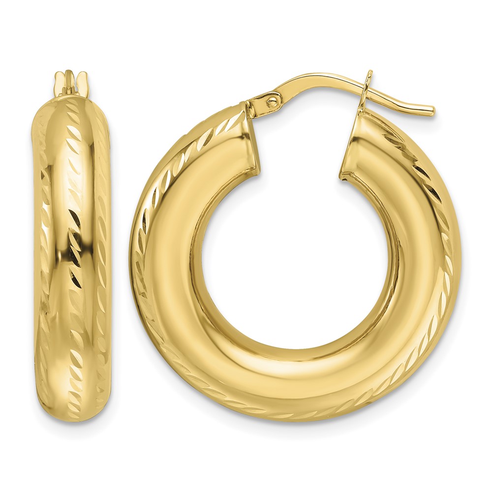14k Polished Diamond-cut 6mm Hollow Round Hoop Earrings (TC1057)