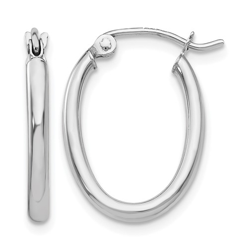 14K White Gold 2x 19mm Polished Oval Tube Hoop Earrings