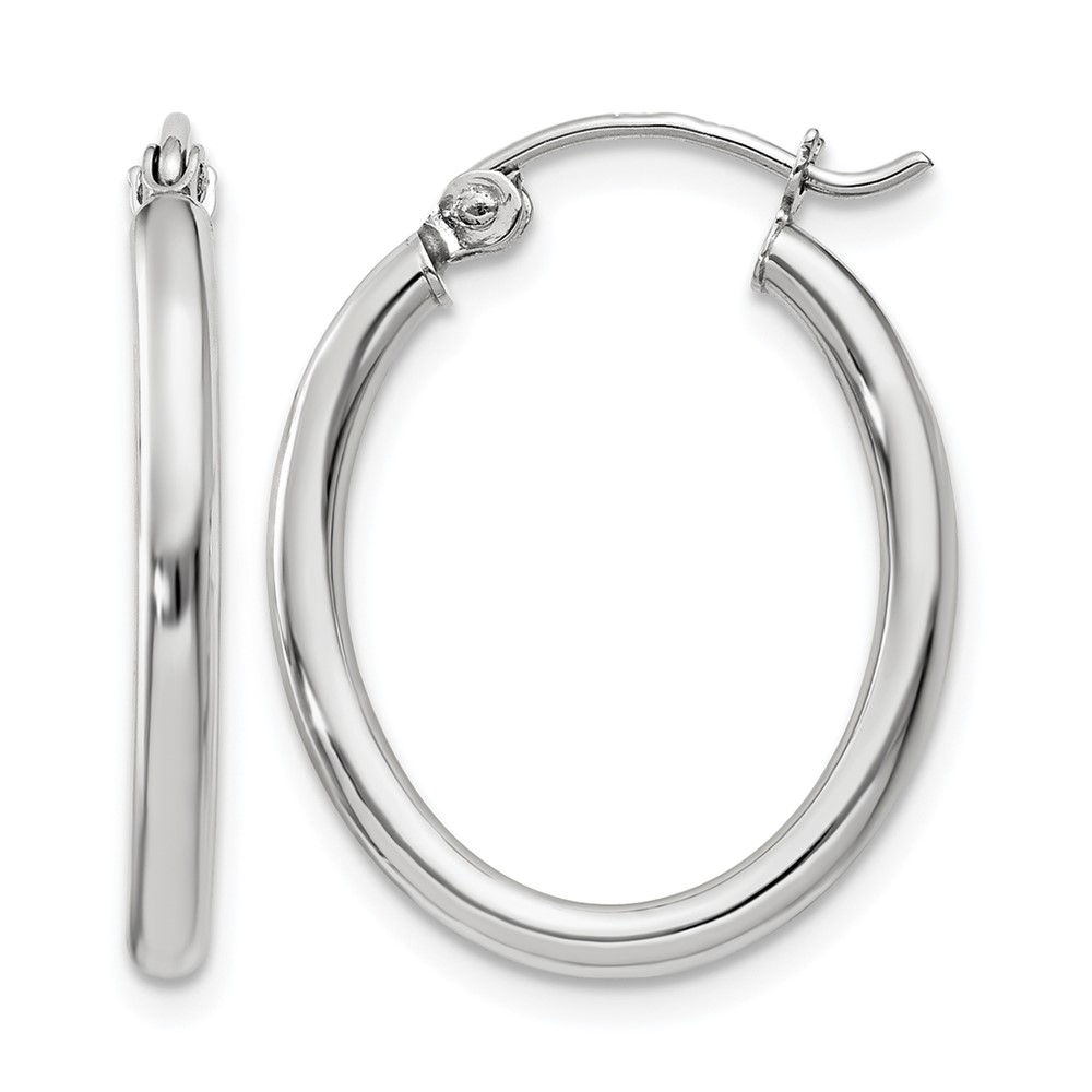 14K White Gold 2x 24mm Polished Oval Tube Hoop Earrings