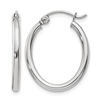 14K White Gold 2x 24mm Polished Oval Tube Hoop Earrings view 1