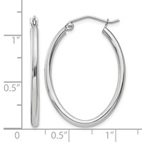 14K White Gold 2x 30mm Polished Oval Tube Hoop Earrings view 4