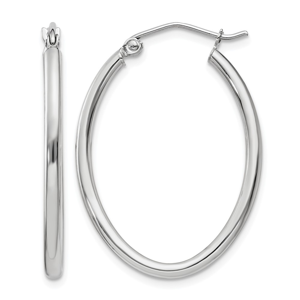 14K White Gold 2x 30mm Polished Oval Tube Hoop Earrings