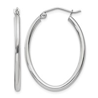 14K White Gold 2x 30mm Polished Oval Tube Hoop Earrings view 1