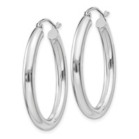 14K White Gold 3.5x 32mm Polished Oval Tube Hoop Earrings view 2