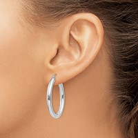 14K White Gold 3.5x 32mm Polished Oval Tube Hoop Earrings view 3
