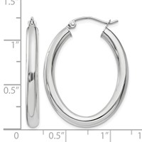 14K White Gold 3.5x 32mm Polished Oval Tube Hoop Earrings view 4