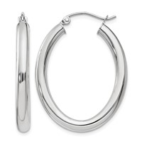 14K White Gold 3.5x 32mm Polished Oval Tube Hoop Earrings view 1