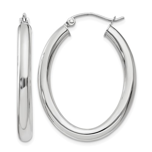 14K White Gold 3.5x 32mm Polished Oval Tube Hoop Earrings
