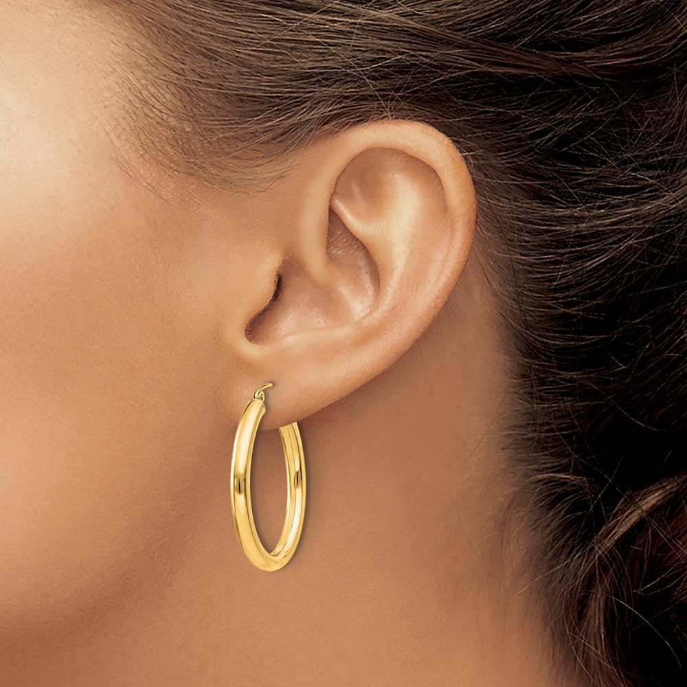 14k Polished 3.5mm Oval Tube Hoop Earrings (TC120Y)