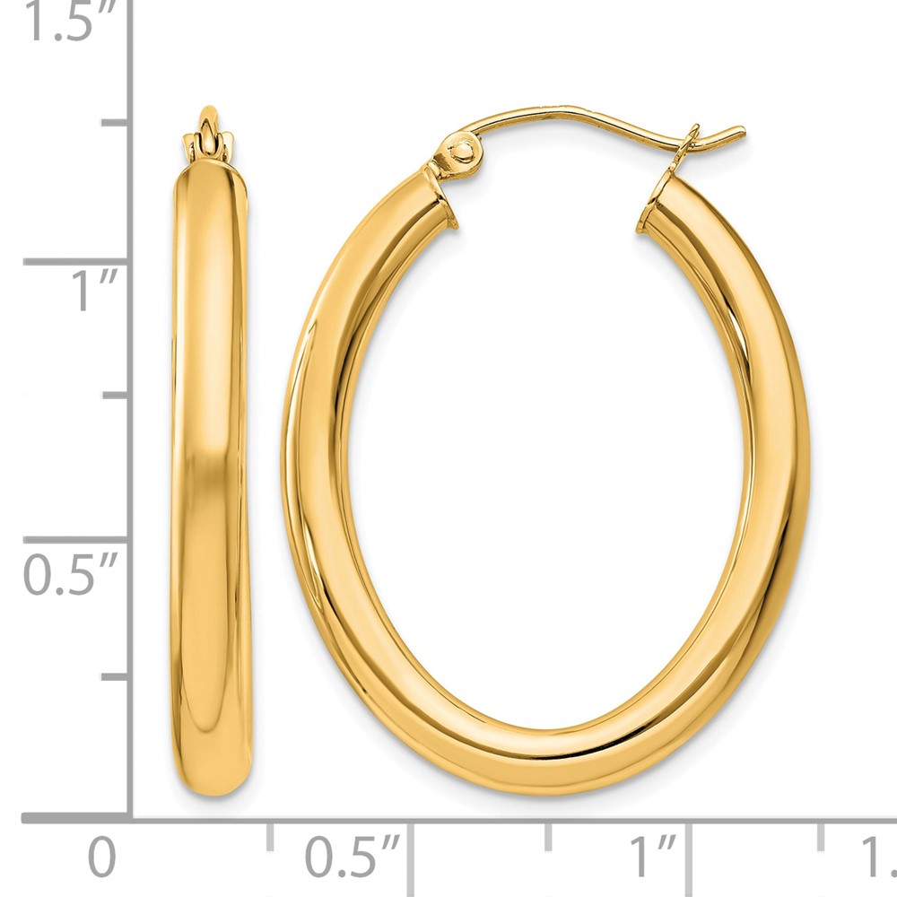 14k Polished 3.5mm Oval Tube Hoop Earrings (TC120Y)