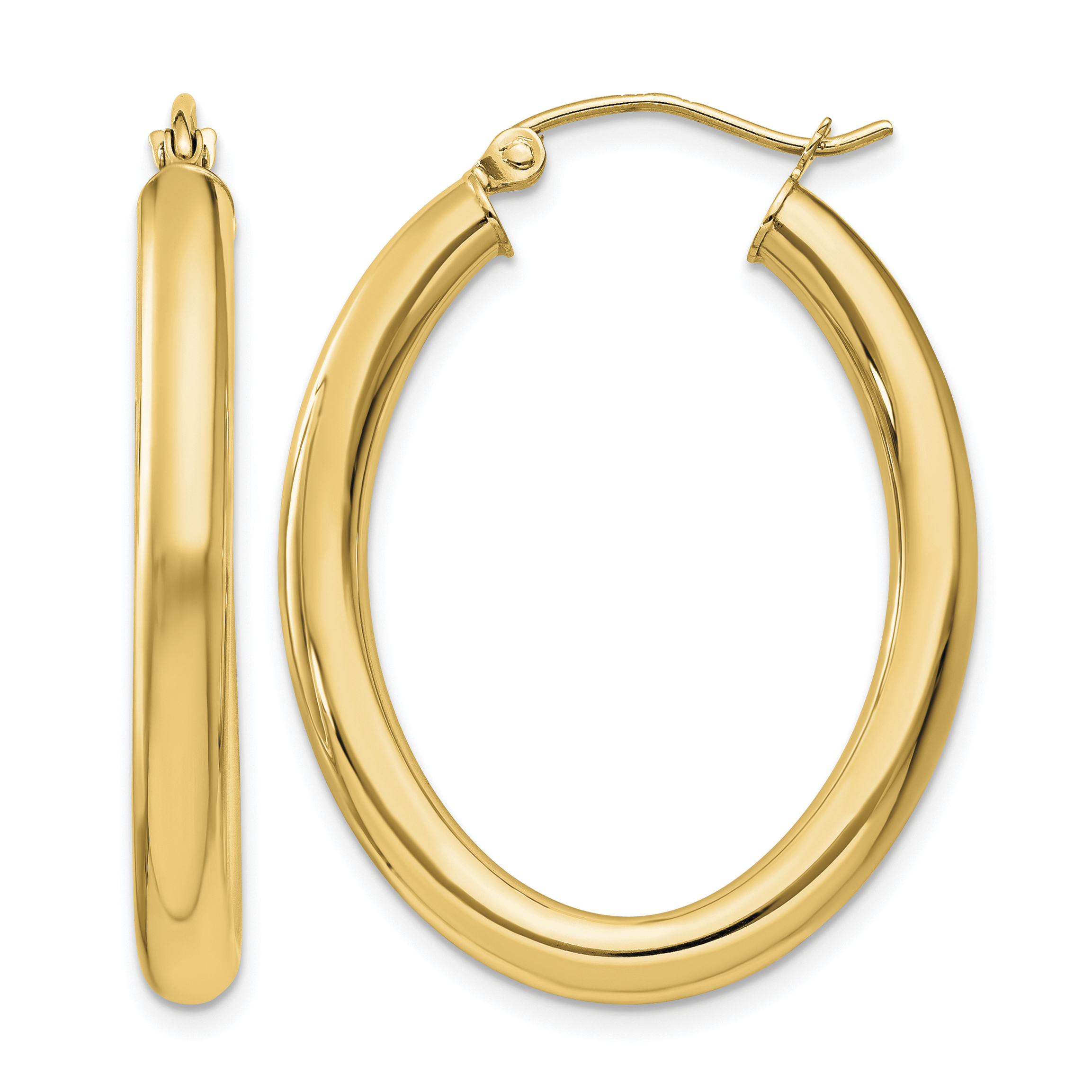 14k Polished 3.5mm Oval Tube Hoop Earrings (TC120Y)