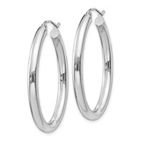 14K White Gold 3.5x 38mm Polished Oval Tube Hoop Earrings view 2