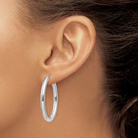 14K White Gold 3.5x 38mm Polished Oval Tube Hoop Earrings view 3