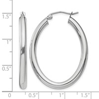 14K White Gold 3.5x 38mm Polished Oval Tube Hoop Earrings view 4