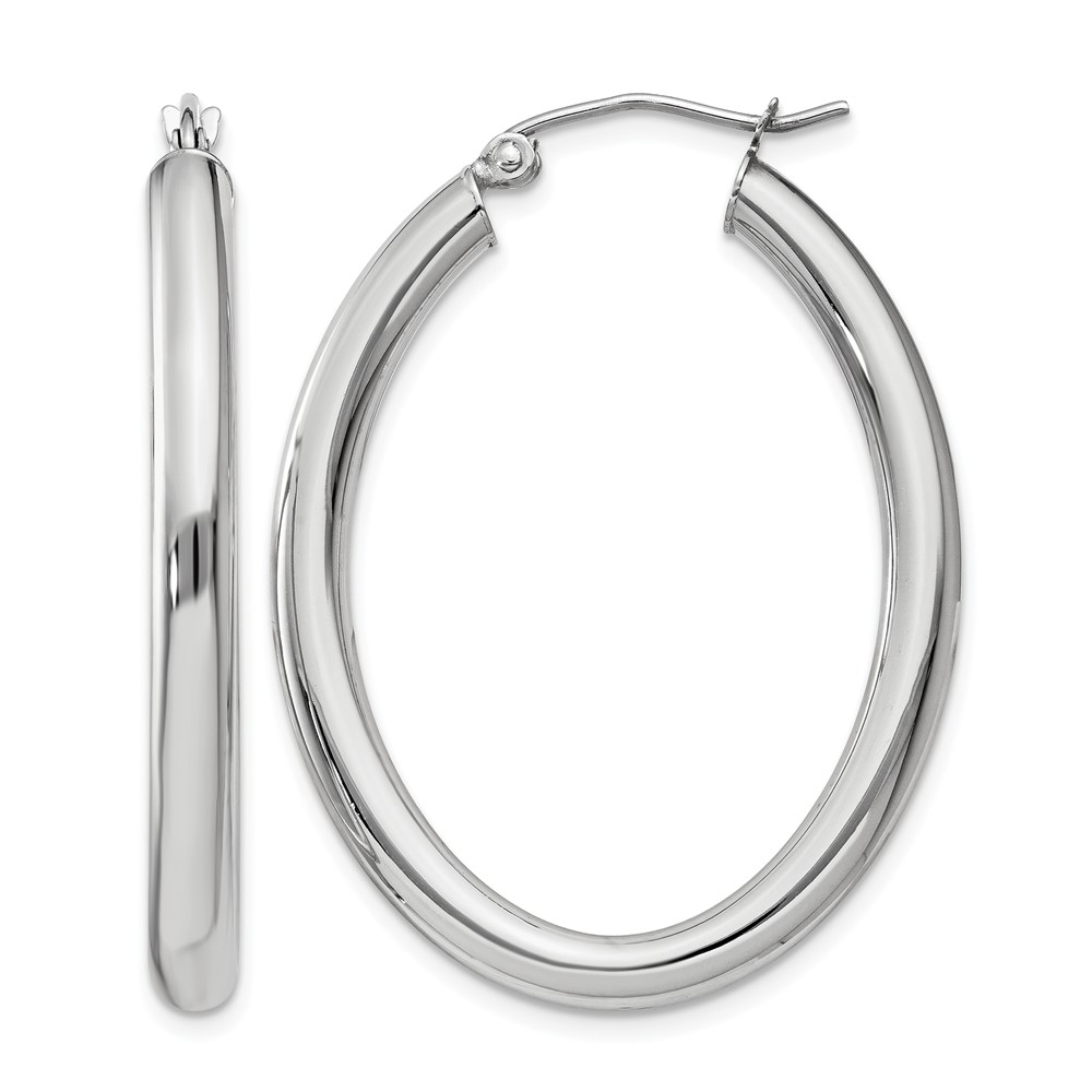 14K White Gold 3.5x 38mm Polished Oval Tube Hoop Earrings