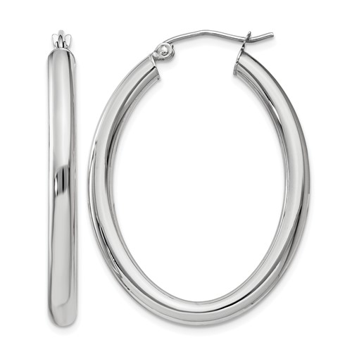 14K White Gold 3.5x 38mm Polished Oval Tube Hoop Earrings