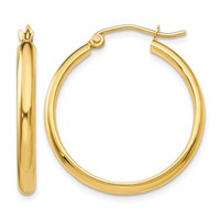 14K Yellow Gold 2.75x25mm Round Tube Hoop Earrings view 1