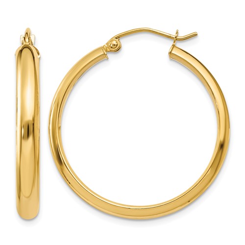 14K Yellow Gold 3.75x 26mm Round Tube Hoop Earrings
