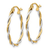 14K Two-tone Polished 1.8mm Twisted Hoop Earrings view 2