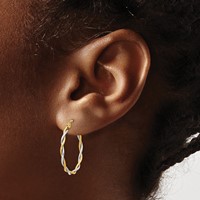 14K Two-tone Polished 1.8mm Twisted Hoop Earrings view 3