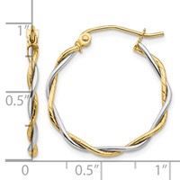 14K Two-tone Polished 1.8mm Twisted Hoop Earrings view 4