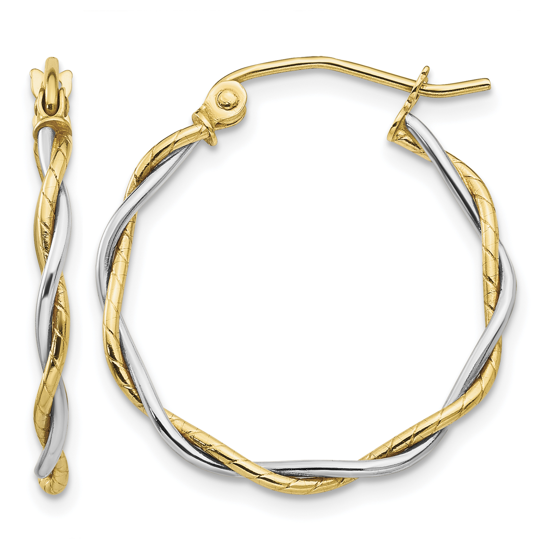 14k Two-tone Polished 1.8mm Twisted Hoop Earrings (TC152)