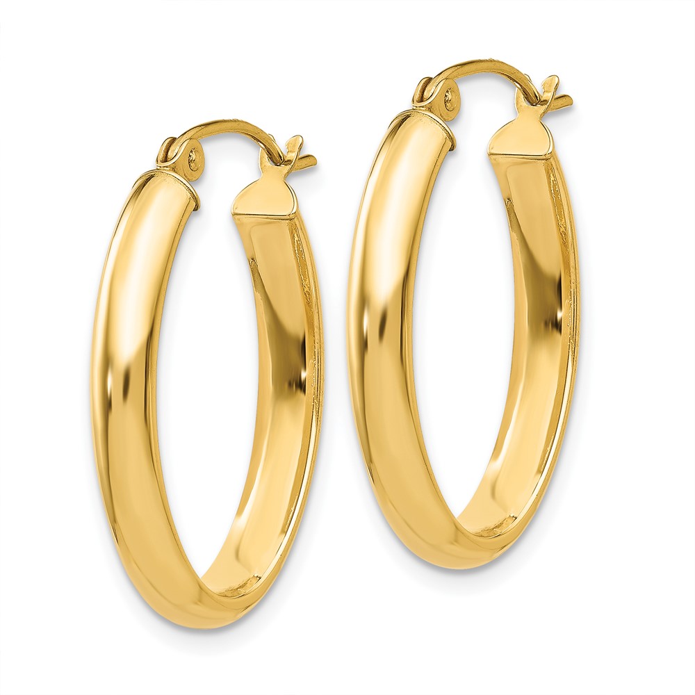 14k Polished 3.5mm Oval Hoop Earrings (TC188)
