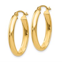 14K 3.5x16mm Polished Oval Tube Hoop Earrings view 2