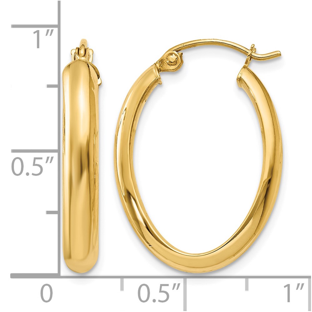 14k Polished 3.5mm Oval Hoop Earrings (TC188)