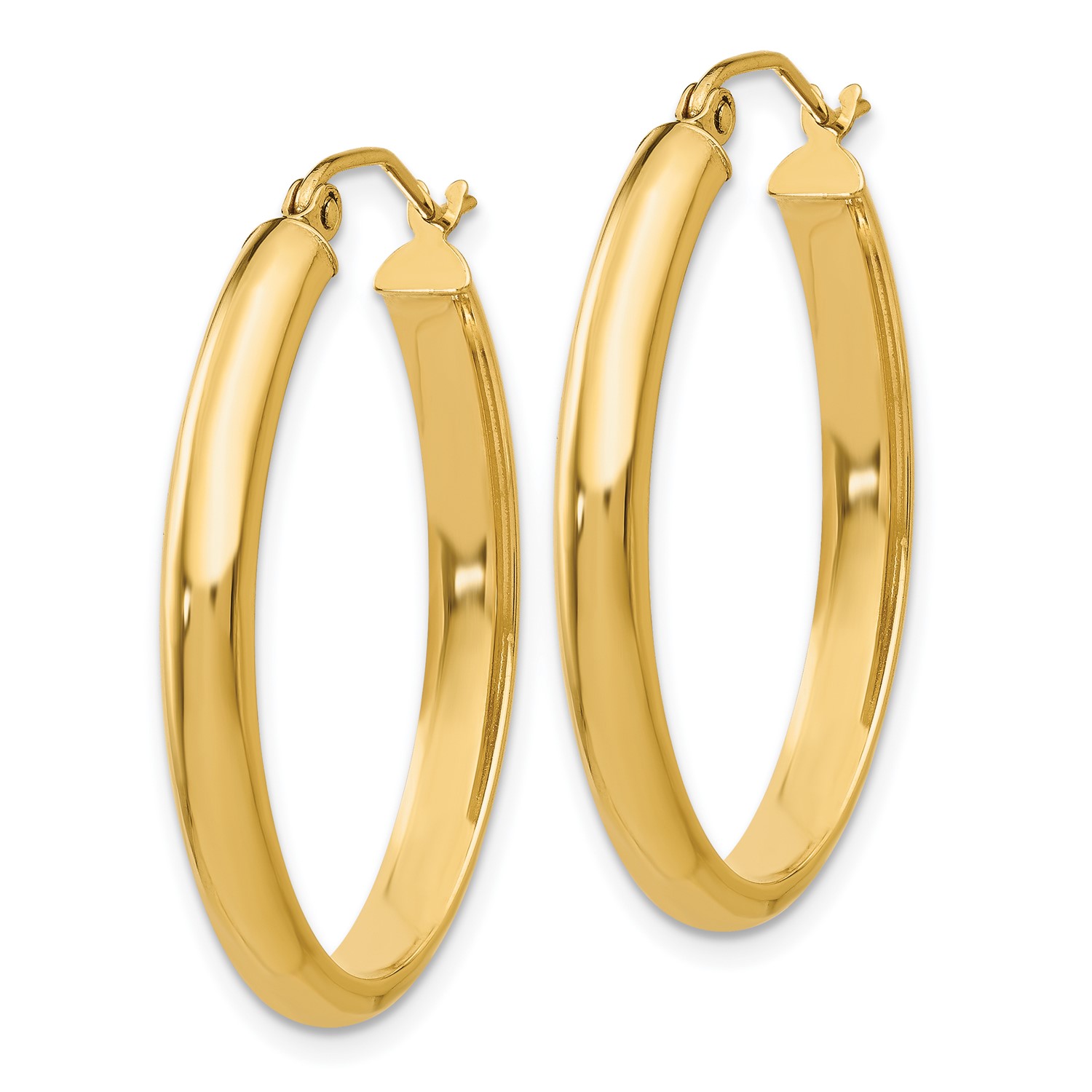 14k Yellow Gold Polished 3.5mm Oval Hoop Earrings. Length 32mm x Width ...