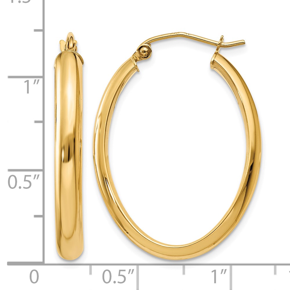 14k Polished 3.5mm Oval Hoop Earrings (TC189)