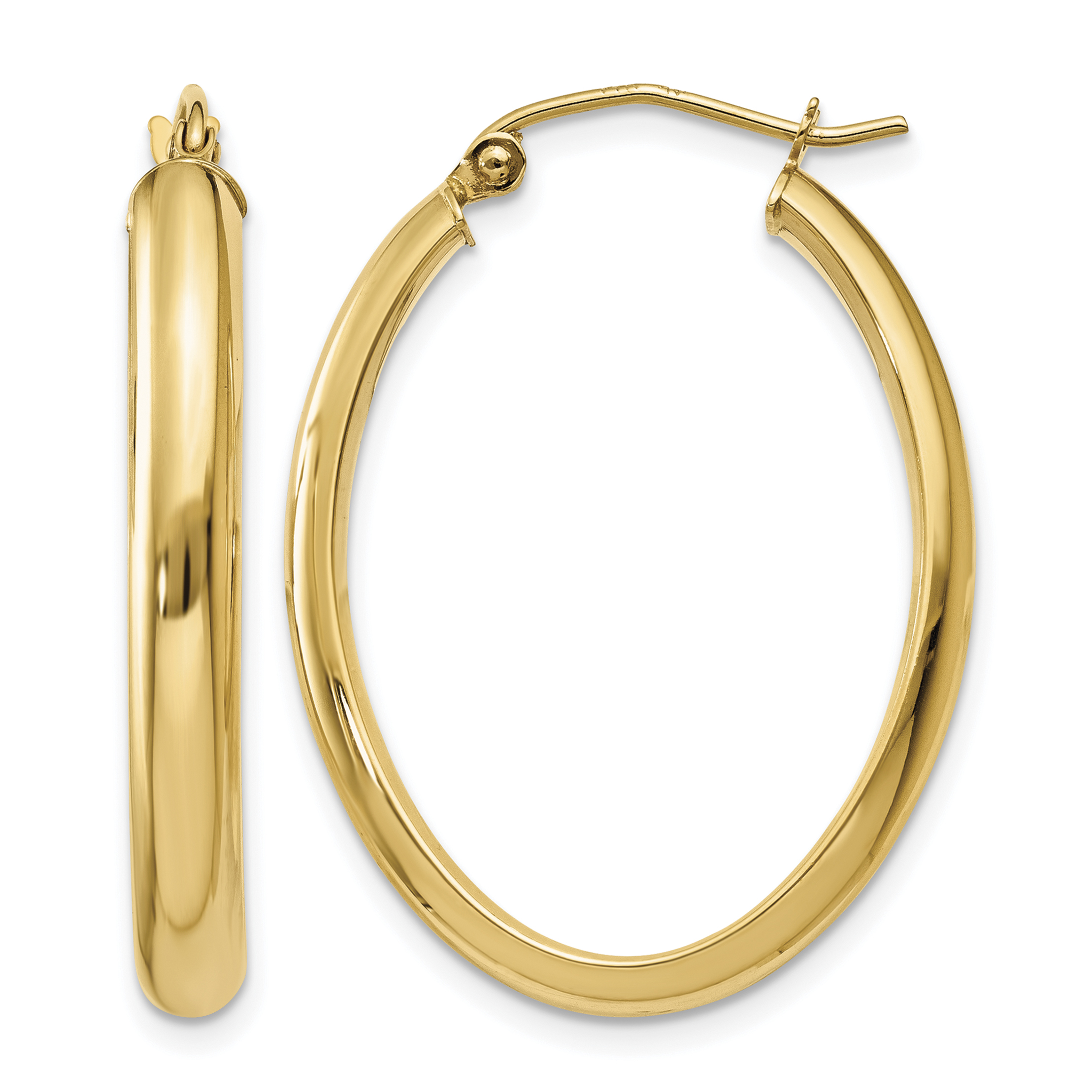 14k Polished 3.5mm Oval Hoop Earrings (TC189)