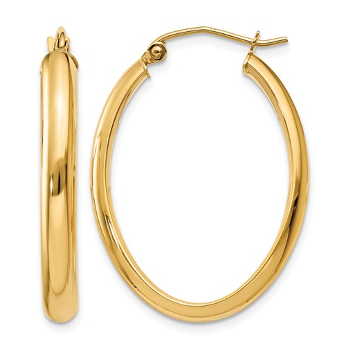 14K Yellow Gold 3.5x 30mm Polished Oval Tube Hoop Earrings