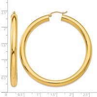 14K Yellow Gold 5x55mm Polished Tube Hoop Earrings view 4